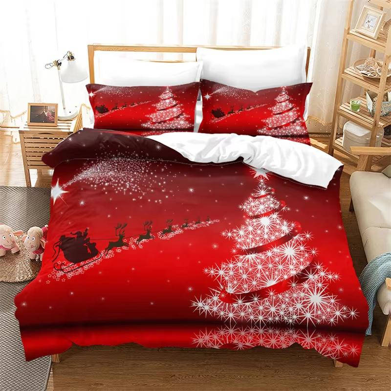 Comforter Christmas King Winter Theme Cartoon Bedding Set Microfiber Santa Claus Elk Carriage Comforter For Girl Boy