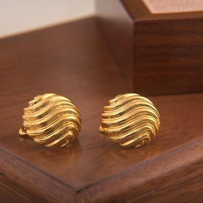 Retro Wavy Pattern Round Stud Earrings with Smooth Surface and S925 Silver Needle for Women.