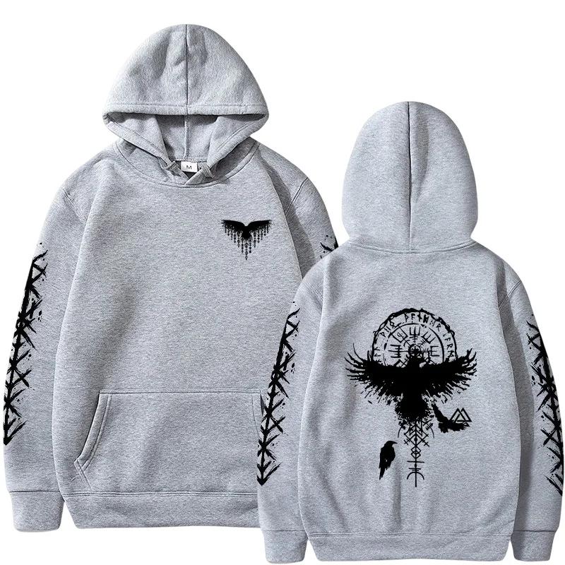 Autumn Winter Daily Casual Sporty Jogger Outwear Fashion Top 2025 New Arrival Men's Sweatshirt Ancient Raven Print Hoodie