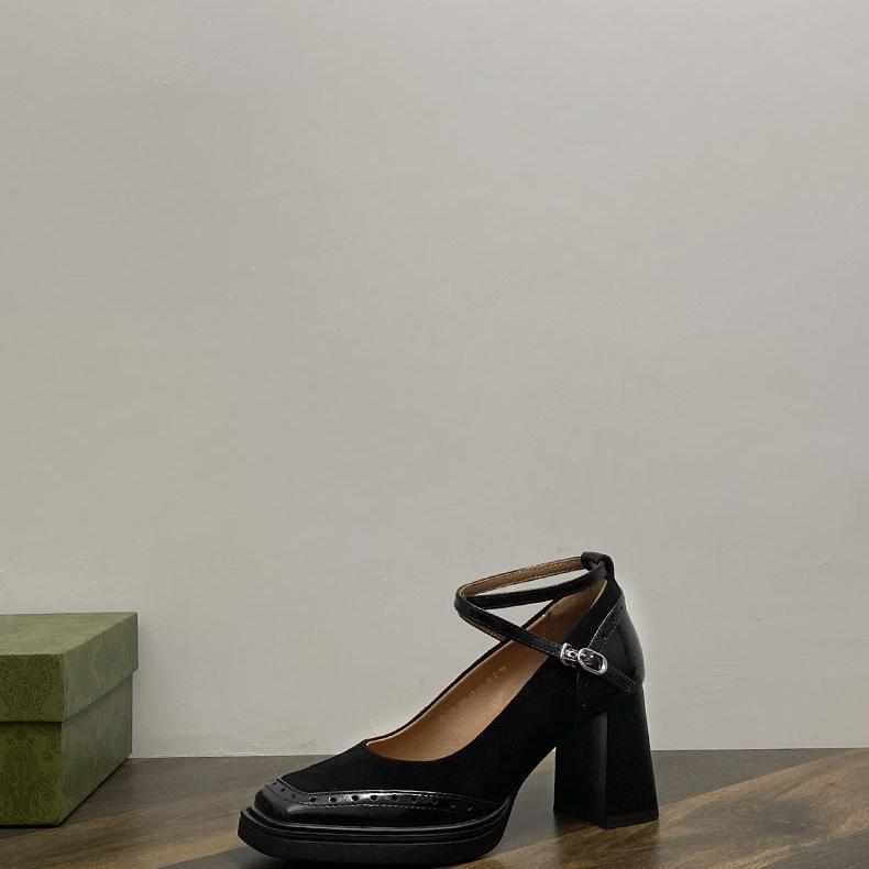 fashion 2024 New Spring Autumn Women Pumps Natural Leather Platforms Loafers Square Toe Buckle Woman Working Casual Shoes