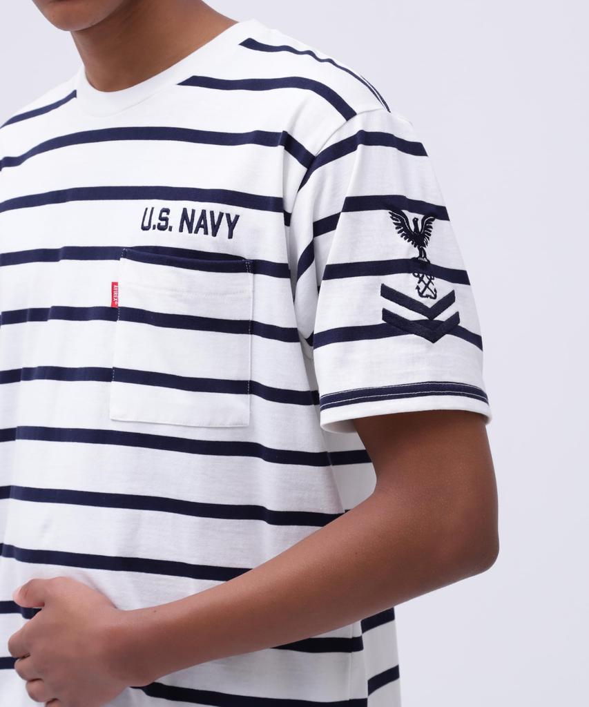 AVIREX NAVAL POCKET T-SHIRT Navy Border L 783-5934011