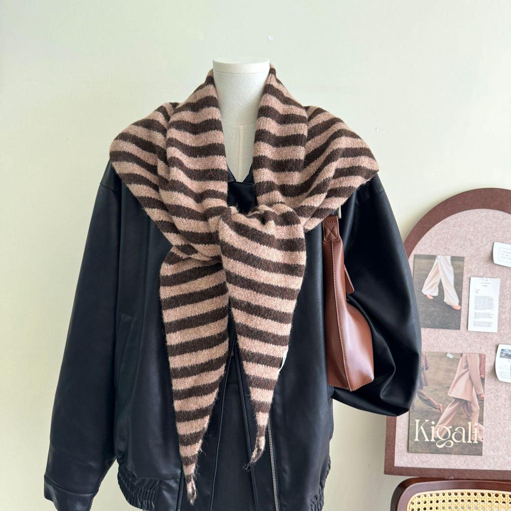 Wool Blend Stripe Triangle Neck Gaiter - Versatile, Warm, Soft Women's Scarf
