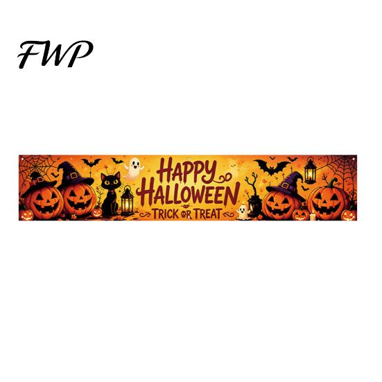 Halloween Courtyard Decorations Fence Banner, 118 x 20 Inch Large Yard Sign Banner Flag, Scary Durable Polyester Party Banners Backdrop Hanging