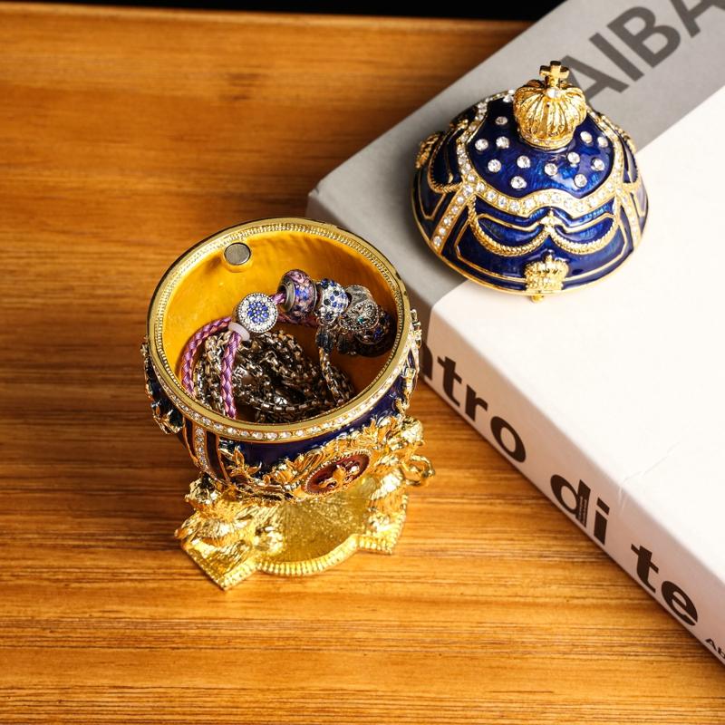 alloy Enamel Craft Crown Egg Decoration Easter decoration Egg jewelry box living room home decoration Jewelry earring storage