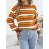 Maglione da Donna Casual a Blocchi di Colore con Strisce, Maniche a Lanterna, Girocollo, Vestibilità Larga
