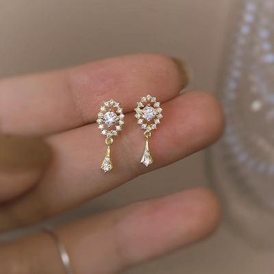 Huitan Simple Drop Earrings for Women Elegant Temperament Daily Wear Party Jewelry Gold Color Shiny Cubic Zirconia Accessories