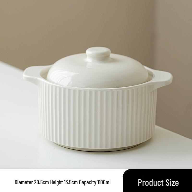 Ceramic Double Boiler Stew and Egg Custard Pot with Lid