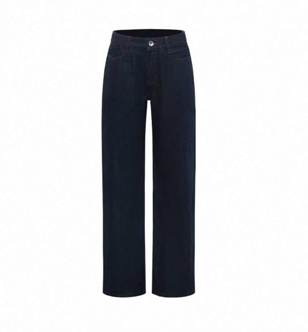 Women s Straight Leg Raw Denim Jeans with Red Stitching XS
