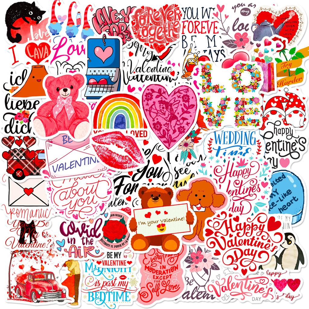 50 PCS Valentine Sweet Stickers Set - Romantic Heart Decals for Notebook, Gifts, DIY Decor