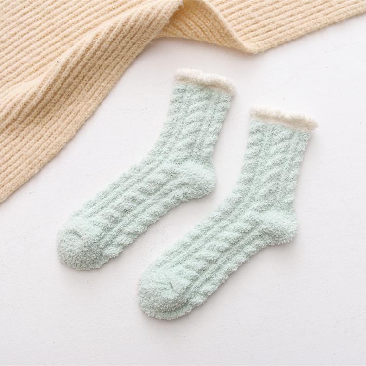 Thickened Coral Velvet Socks Women's Solid Color Indoor Floor Stocking Winter Plush Warm Socks Cold-proof Anti Slip Sock Hosiery