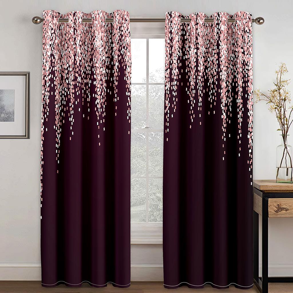 Rainbow Pink Gold Star Glitters Drips Print Children's Window Curtains for Girl Living Room Bedroom Decor 2 Pieces Free Shipping