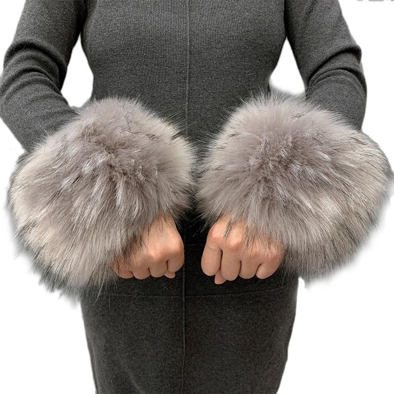 Faux Fur Cuffs Arm Warmers Furry Wrist Cuffs Holiday Costume Accessory for Women
