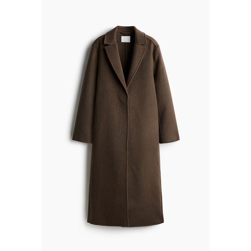 

Женская шерстяная верхняя одежда HM Зимнее свободное пальто прямого кроя с отложным воротником из шерстяной смеси 1248592 Dark brown 160/88