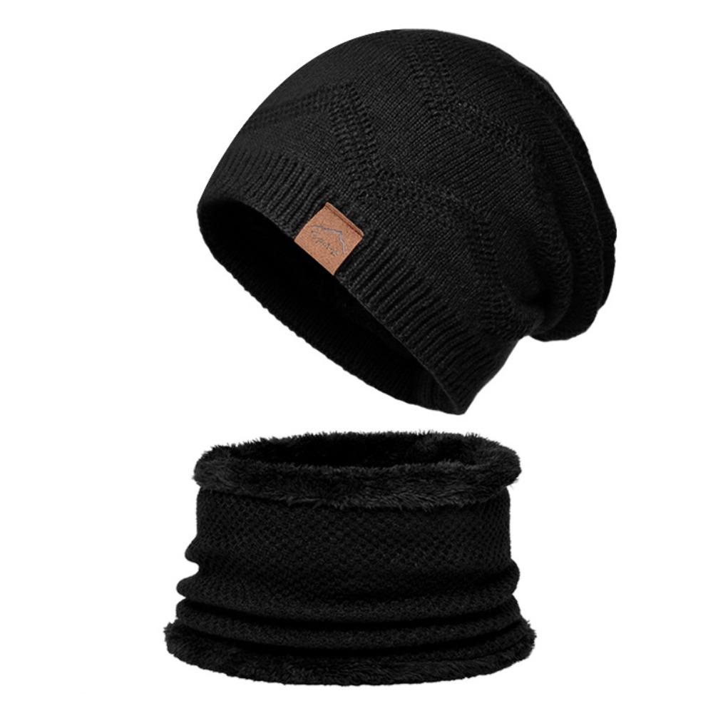 soft Thermal Knit Cap Thicken Warm Wool Hat Hiking Winter Beanie Hat Scarf Set  Winter Season