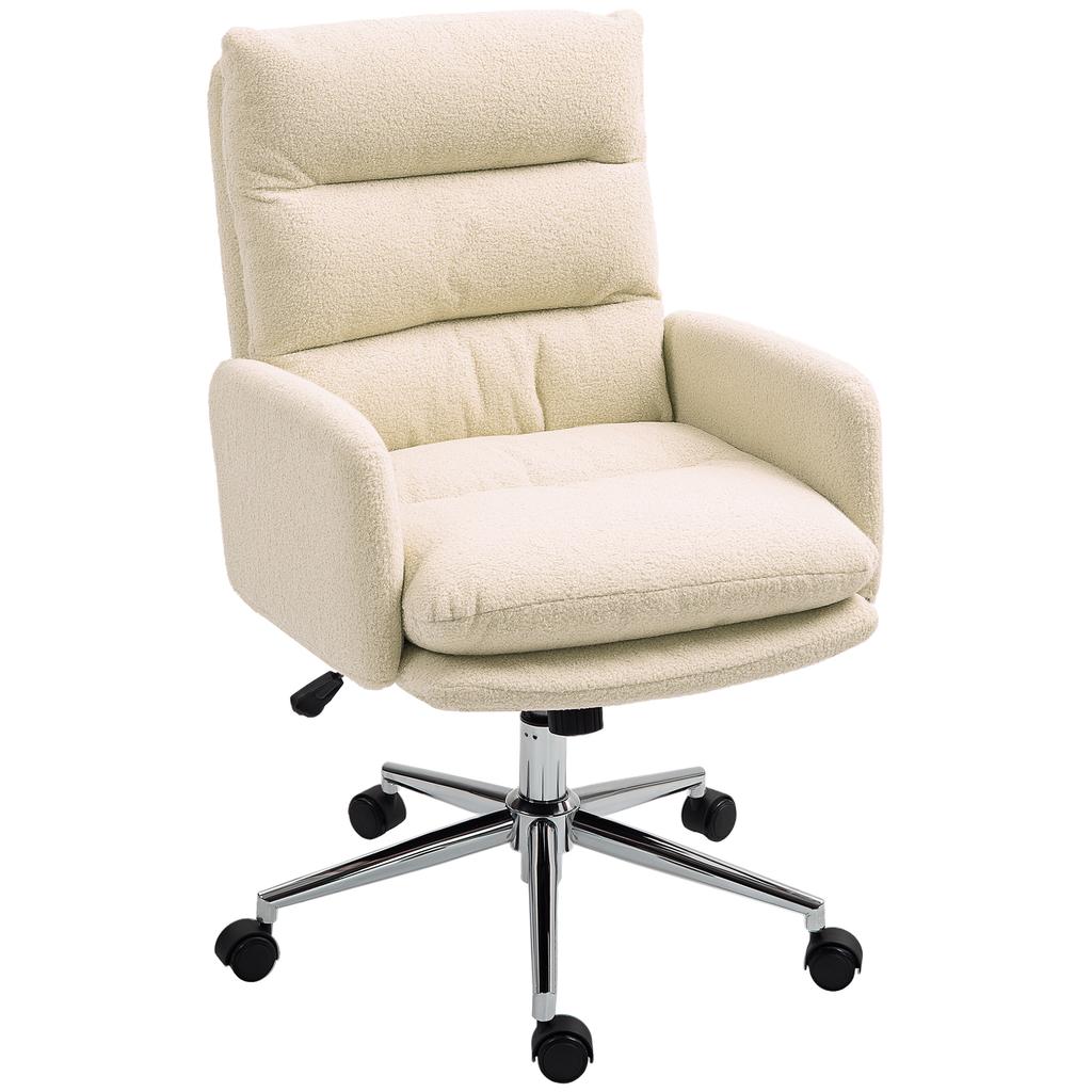 Office Chair, Upholstered Desk Chair, Tilt Function, Swivel, Rollable, Cream White