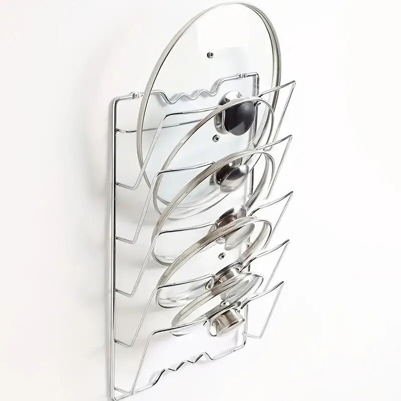 Pot Lid Storage Rack, Rust-Free Metal, Kitchen Organisation, Wall-Mounted Rack with Five Levels