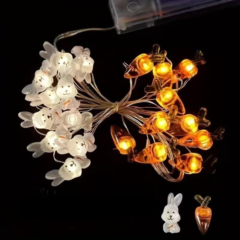 Easter LED Copper Wire String Lights Bunny and Carrot Design Warm Festive Glow Holiday Home Decorations for Spring Celebration