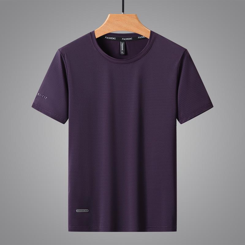 Men's Quick-Dry Ice Silk Short Sleeve Sport T-Shirt - Breathable, Elastic, Casual Round Neck