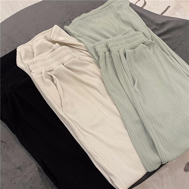 Women's Quality Wide-Leg High-Waist Casual Pants - Trendy 2024 Solid Color Straight Sports Trousers
