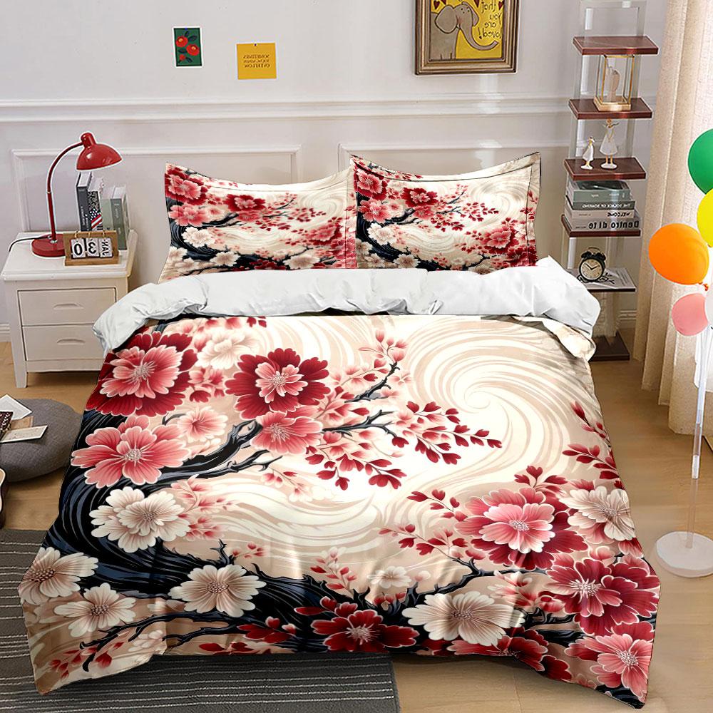 Floral Art Decor Set Bedding Set with 1 Duvet Cover 2 Pillowcases Single Double King Queen, Gift