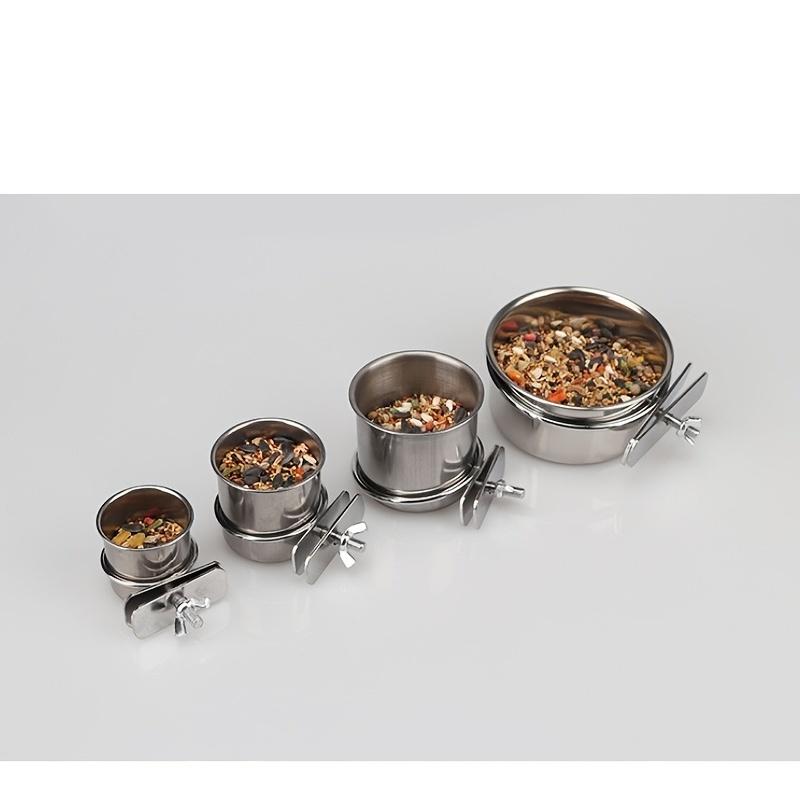 Stainless Steel Bird Feeding Cups with Clamp Holder - Perfect for Parrot Food and Water