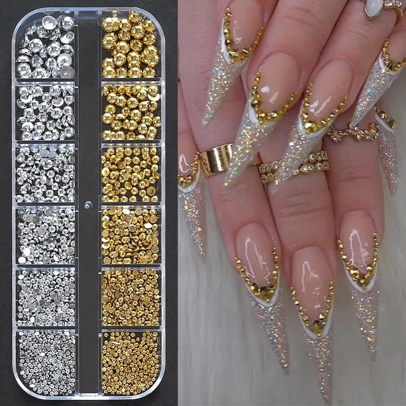 12Grids 3D Exquisite Cross Nail Art Rhinestones Y2K Metal Punk Full Glitter Diamond Cross Nail Charms
