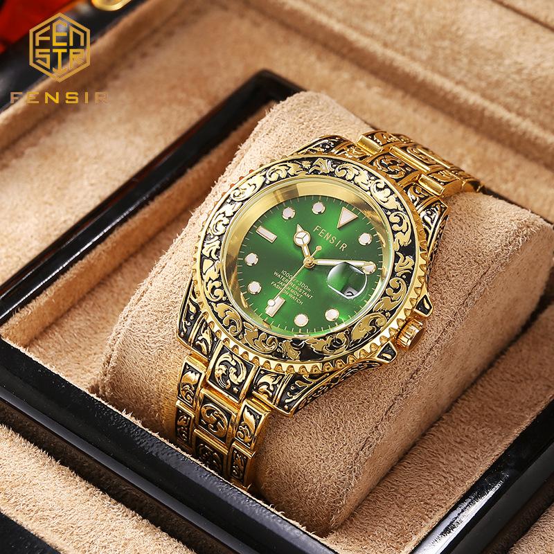 Casual and Fashionable Men Watch Retro Carved Business Quartz Watches Light Luxury Clocks Gifts Watches for Man