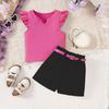 8-12Y Children's Clothing New Girls Spring and Summer Short-sleeved Knitted Top Kids Shorts Suit