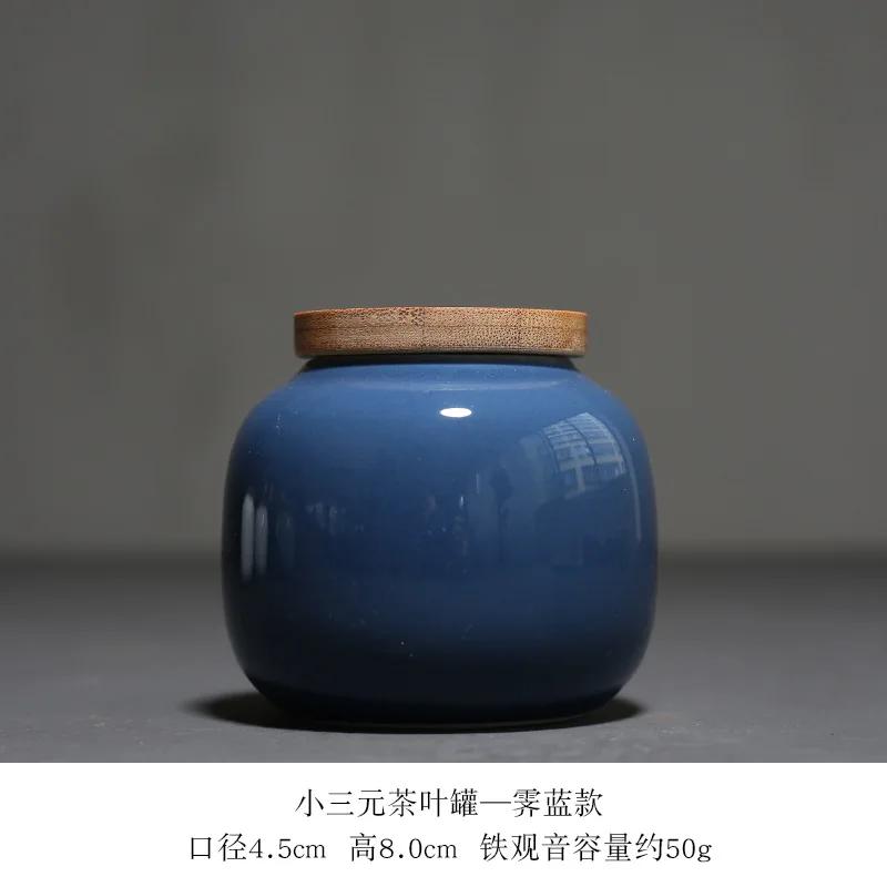 Solid Color Ceramic Tea Can with Bamboo Lid Portable Travel Storage Box Sealed Coffee Candy Jar Decoration Mini Jar Home Decor