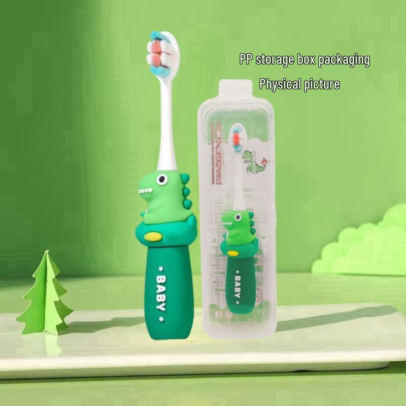 Children's Cartoon Dinosaur Toothbrush, Ages 3-12, with Cute Non-slip Handle & Soft Bristles for Gentle Oral Care