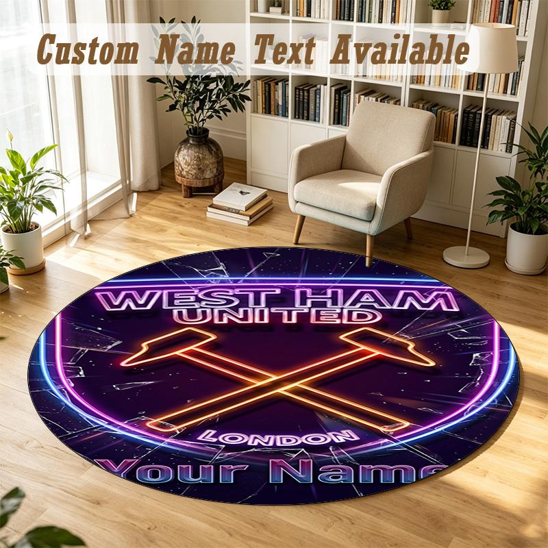 Round Rug Custom NameWest Ham United FC Pattern Non Slip Carpet Home Floor Decor