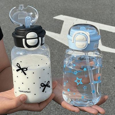 Niedliche Wasserflasche mit Strohhalm Tragbare Plastik Pop-Up Abdeckung Wasserbecher für Kind Kawaii Flasche Wasser Auslaufsicher Niedliche Trinkflasche