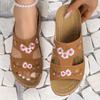 Large Size One-character Slippers Women's Summer Shoes Wedge Heel Platform Slippers Embroidered Flower Women's Cool Slippers