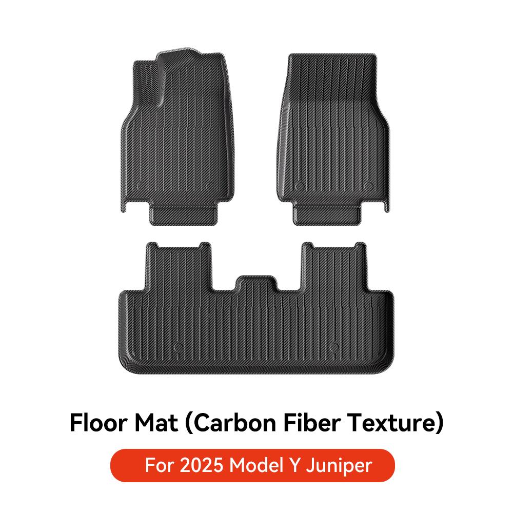 YZ For Tesla Model Y Juniper 2025 TPE Floor Mat Carbon Fiber Pattern Car Waterproof Anti-Slip Trunk Floor Liner Backrest Mats