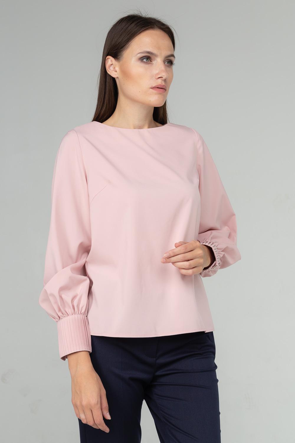 

Пряма блуза з пліссе на рукавах 42 рожевий