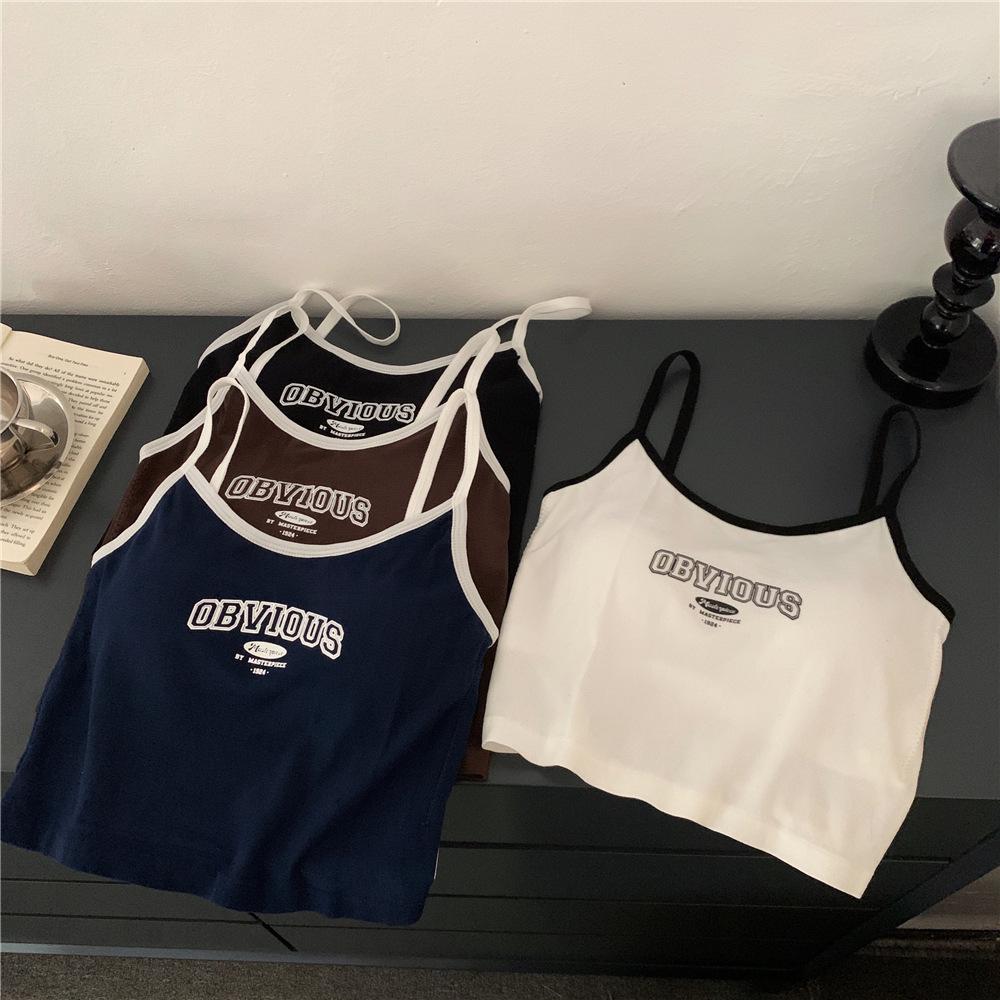 2024 Women's Slim Fit Letter Print Camisole: Sweet & Spicy Style with Chest Pad for Summer