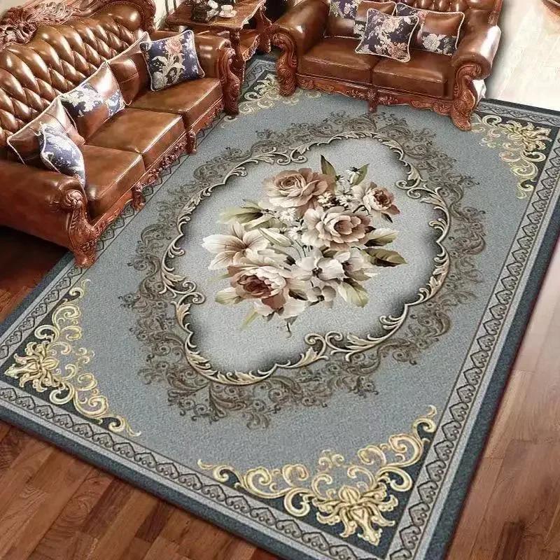 European Style Home Decoration Rugs Living Room Retro Flower Carpet Hall Sofa Large Area Rug Non-slip Room Doorway Soft Foot Mat