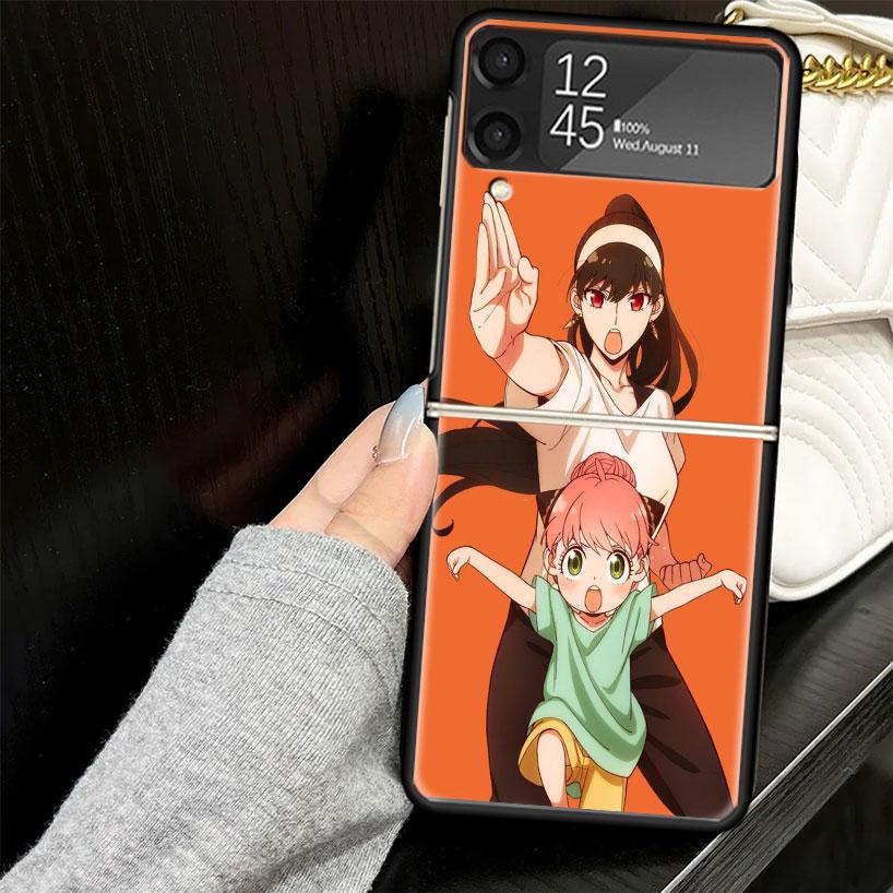 Anime S-Spy Family Anya Case for Samsung Galaxy Z Flip7 Flip6 Flip5 Flip4 Flip3 5G Hard Phone Shell Z Flip 7 6 5 4 3 Black Cover