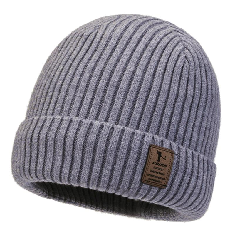 

New Men Fashion Fur Lined Beanie Hat Keep Warm Winter Hat Thick Soft Stretch Hat For Men Outdoor Winter Cap 56cm-60cm світло-сірого кольору