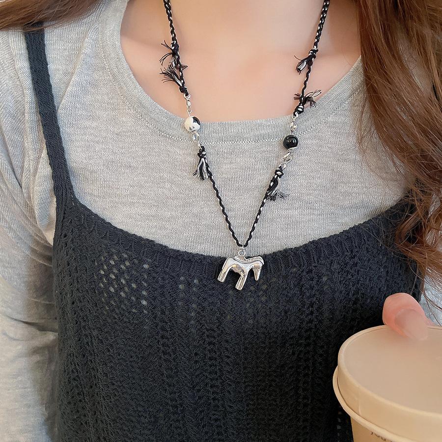 French simple zircon natal year pony pendant necklace accessories women's sweater chain necklace
