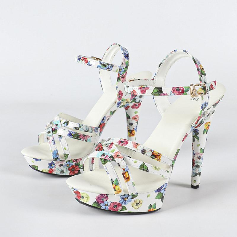 Fashion Liyke Fashion Design Print Leather Narrow Band Women Platform Sandal Sexy Peep Toe Super High Heels Banquet Party Shoes Size 43