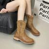 New Style Embroidered Cowboy Boots for Women Leather Boots Lightweight Comfortable Western Boots Zapatos De Mujer Plus Size