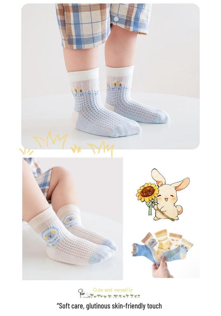 Seamless Cotton Baby Socks: Spring/Summer Mesh with Cartoon Bear Design, Antibacterial for Children