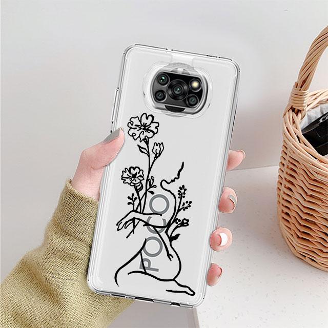 

Прозрачный чехол для Xiaomi Mi Poco X3 NFC M3 Pro F3 F1 11 Lite 12 Redmi Note 10 9S 8 7 9, мягкий чехол для телефона Love Line Flower Xiaomi Poco F3