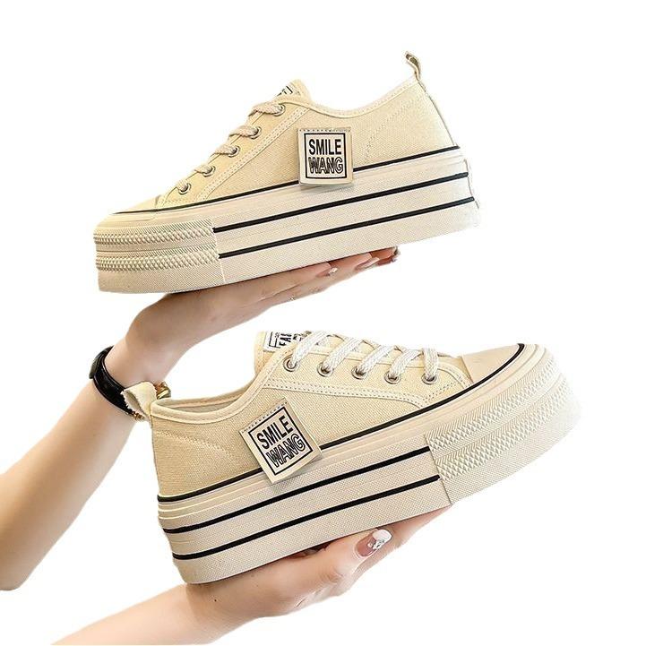 Platform Canvas Shoes Women's 2025 Spring and Autumn New Muffin Versatile Popular Sports and Leisure White Shoes Retro Board Shoes