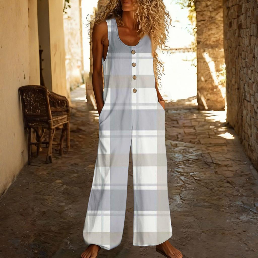 Casual Sleeveless Loose-fitting Jumpsuit With Pockets And Adjustable Straps For Women (long Length).