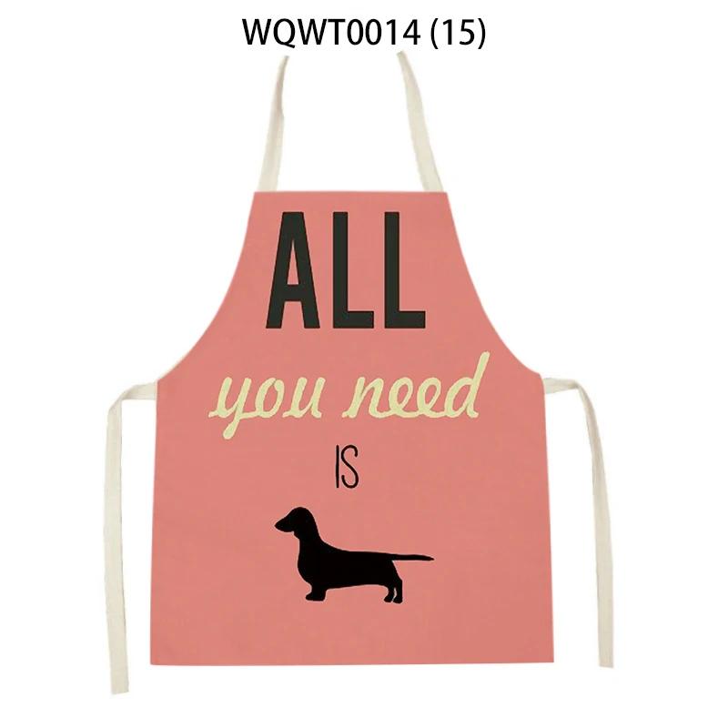 Animal Cartoon Dogs Printed Kitchen Aprons for Women Men Household Cleaning Pinafore Baking Accessories Linen Cooking Aprons