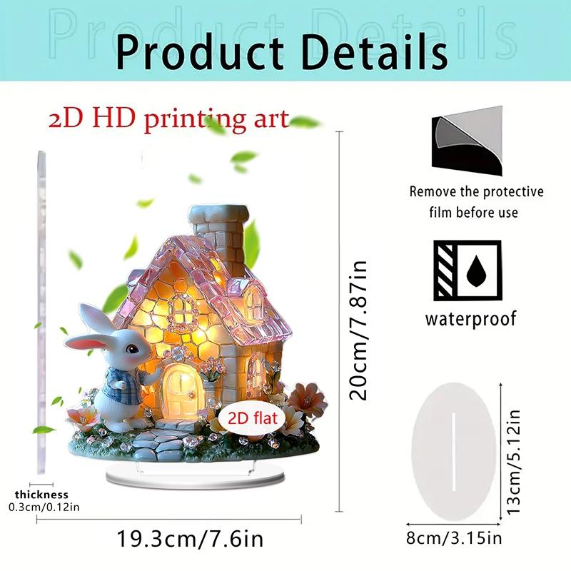 1PC Easter Cute Rabbit Decorations Colorful 2D Flat Acrylic Ornaments Bunny Eggs Desktop Easter Theme Home Decoration