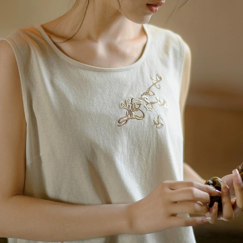 

Женский летний топ без рукавов с вышивкой в китайском стиле, удобный топ в литературном стиле L