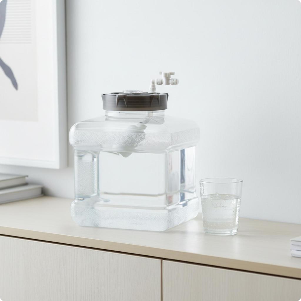 Water Container with Automatic Valve Transparent Square Lid